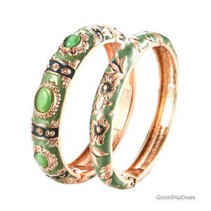 Enamel Lotus Flower Plated Cuff Bangle Bracelet 2.4 Inch Diameter